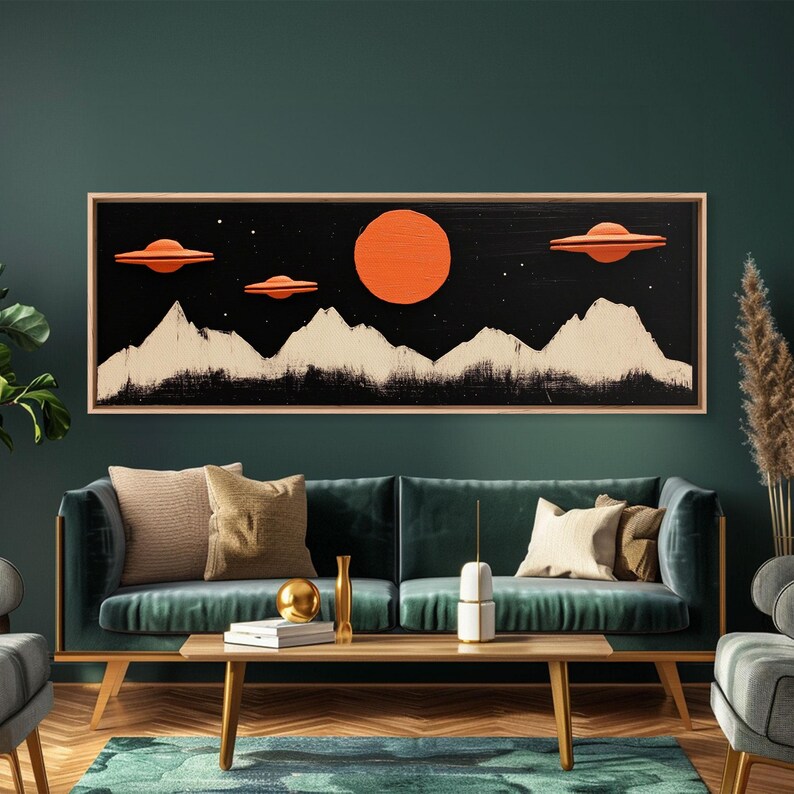 Cute Nursery Decor Boy's Room Wall Art Panoramic Flying Saucers or Ufos