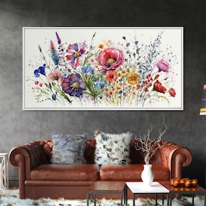 Wall Art Wildflower Watercolors, Colorful Floral Prints, Framed Canvas Print, Original Watercolor Painting Print, Mother's Day