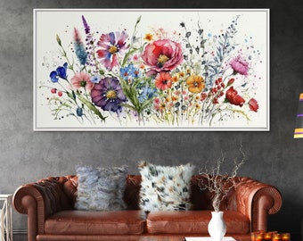 Wall Art Wildflower Watercolors, Colorful Floral Prints, Framed Canvas Print, Original Watercolor Painting Print, Mother's Day