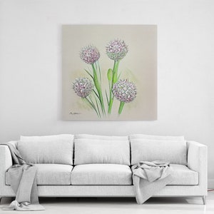 allium roseum, Watercolor Flower Art, Floral Art, Gifts for Her, framed canvas print, wall art image 1
