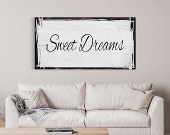 Master bedroom sign for over bed-master bedroom wall decor-wall art bedroom wall sign-sweet dreams canvas print sign, anniversary gift