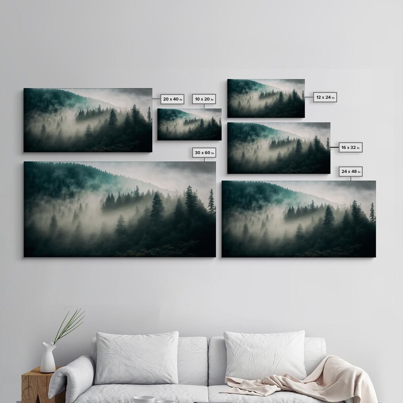 Foggy Forest wall art, relaxing art, zen art, framed canvas print, foggy landscape, trendy decor image 8