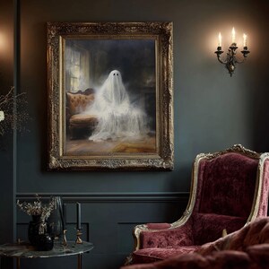 The Ghost Sits On The Sofa, Framed Canvas or Canvas Print, Gothic Victorian Halloween Painting, Cool Halloween Decor image 17