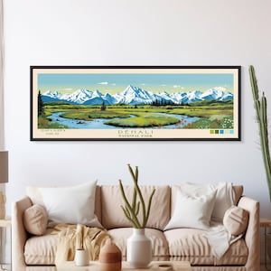 Denali National Park, Panoramic Alaska Travel Art, National Park Print, Minimalist Travel Art, Midcentury Modern Style Landscape