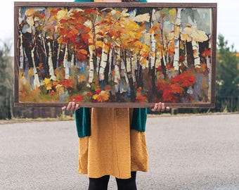 Large Birch Trees Canvas Print Boho Wall Decor Autumn Birch Forest Landscape Art Silver Birch Trees Wall Decor Abstract Wall Art Fall