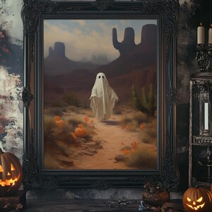 Wild West Cowboy Ghost, Western Halloween Decor, Framed Canvas Print, Halloween Canvas Art, Cowboy Halloween, Southwestern Art image 2