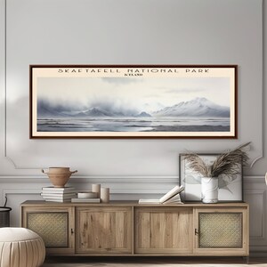 Skaftafell National Park Travel Poster Print, Framed Canvas Print, Iceland Panoramic Travel Art, Framed Art, Wall Hanging, Home Decor