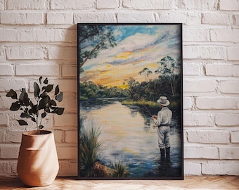 Fly Fishing Wall Art - Framed Canvas Print - Fly Fishing Painting, Fly Fishing Art, Gift Idea for Fisher, Fishing Gift Idea