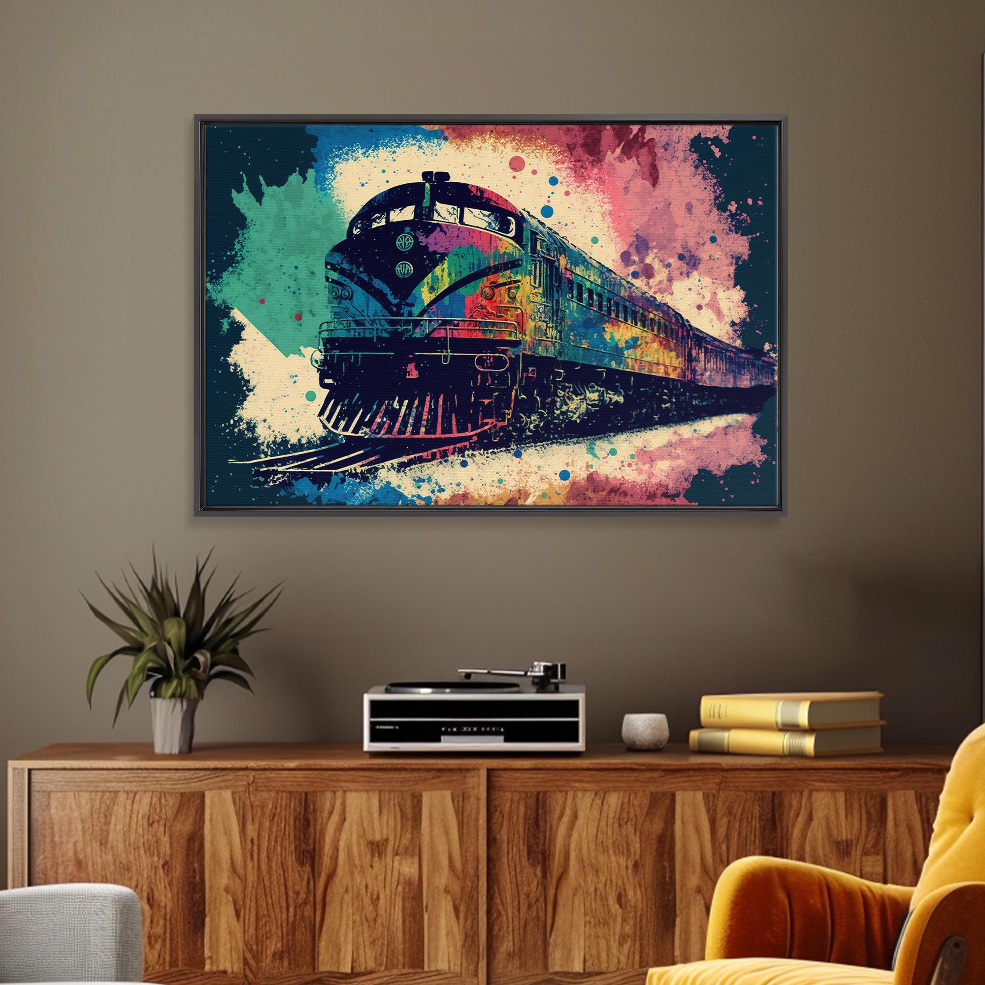 Train Art, Watercolor, Graffiti Pop Art, Framed Canvas Print