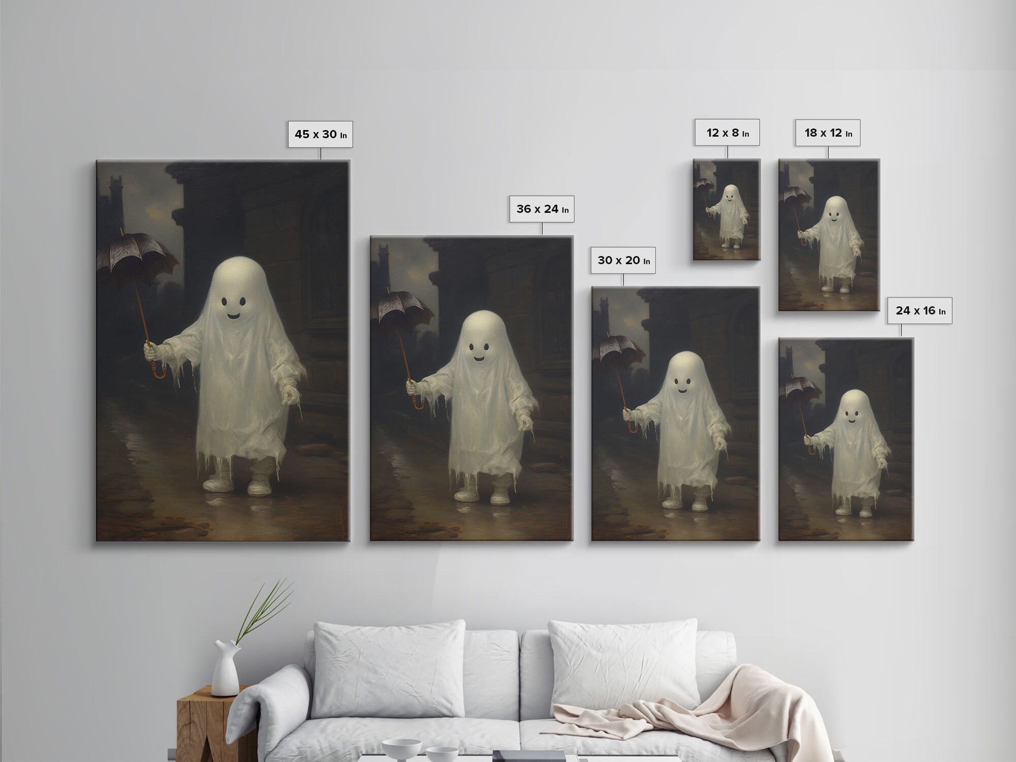 画材 AirMacgucci ghost Its Rainning Good Silly Ghost in the Rain, Vintage Halloween Art, Framed