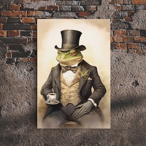 Le Business Toad, Victorian Toad Portrait, Vintage Style Animal Print Wall Art, Framed Canvas or Poster, Familiar Painting, Witchcraft Art