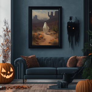 Wild West Cowboy Ghost, Western Halloween Decor, Framed Canvas Print, Halloween Canvas Art, Cowboy Halloween, Southwestern Art image 14