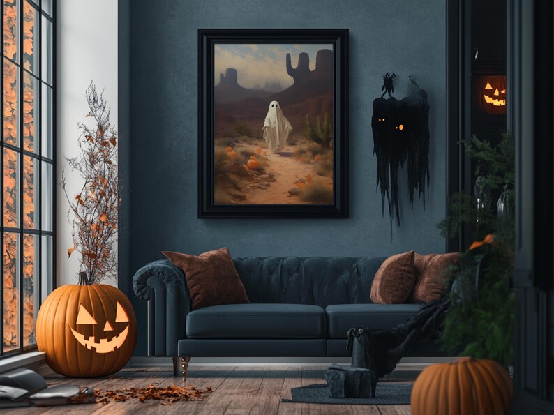 Wild West Cowboy Ghost, Western Halloween Decor, Framed Canvas Print, Halloween Canvas Art, Cowboy Halloween, Southwestern Art image 14
