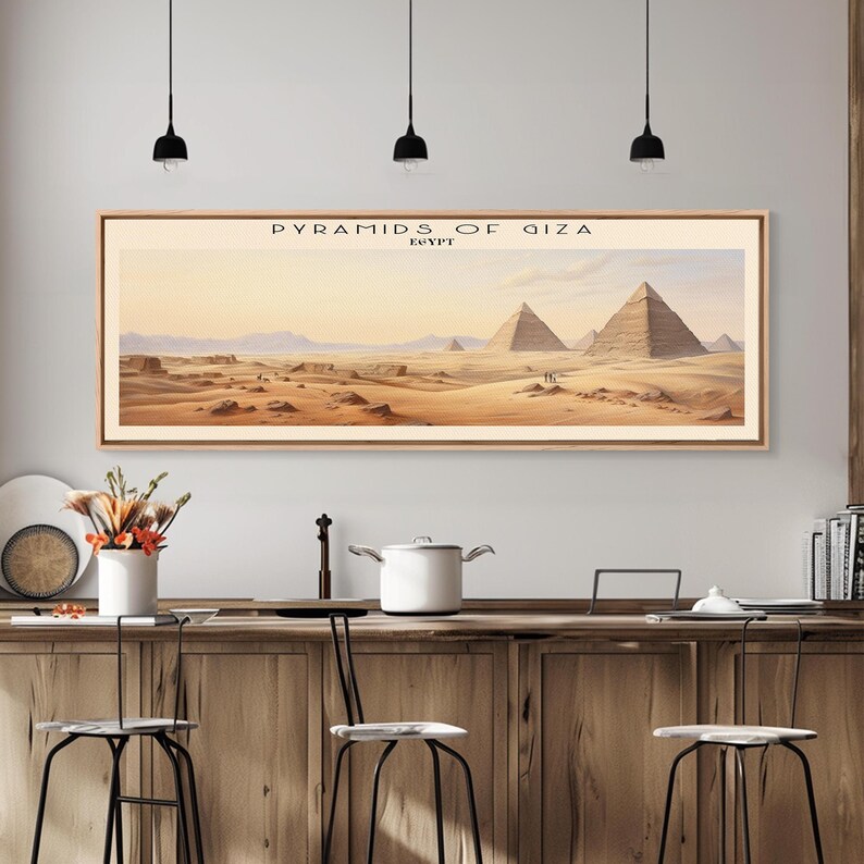 Pyramids of Giza Framed Canvas Print Travel Poster | Panoramic Wall Art ...