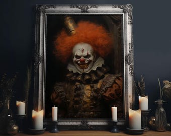 Clown victorien effrayant, Coulrophobie, Impression sur toile encadrée, Art d'Halloween gothique victorien, bizarreries et curiosités, Décoration d'Halloween