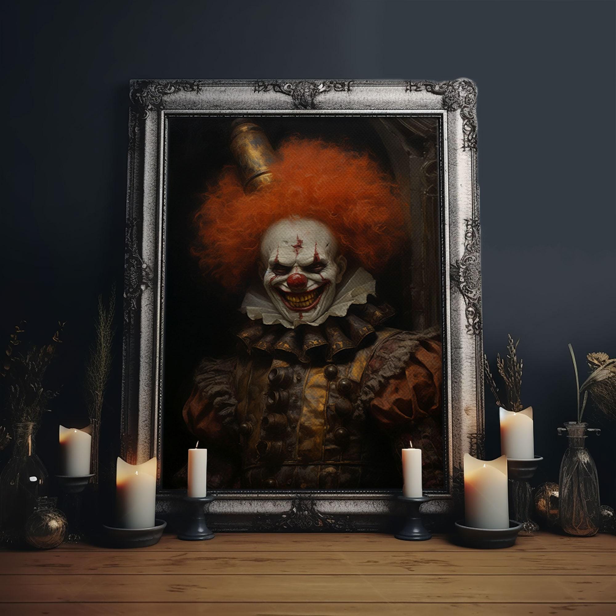 Scary Victorian Clown, Coulrophobia, Framed Canvas Print