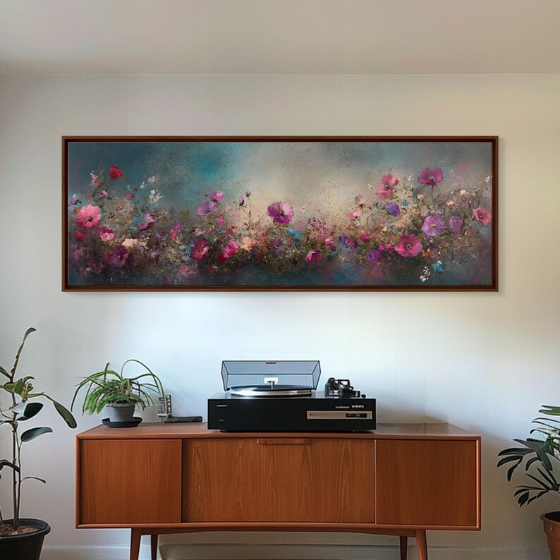 Abstract Pink Flower Painting Print, Wood Framed Wall Art, Flowers Wall