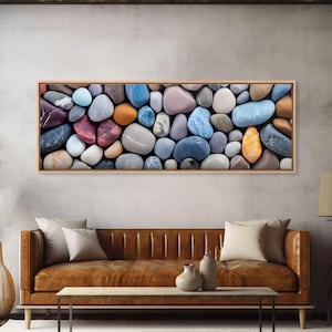 The Lake Bed, Photography Print Wall Art, Framed Canvas Print, Panoramic Extra Large Wall Decor, Stones and Rocks Photography