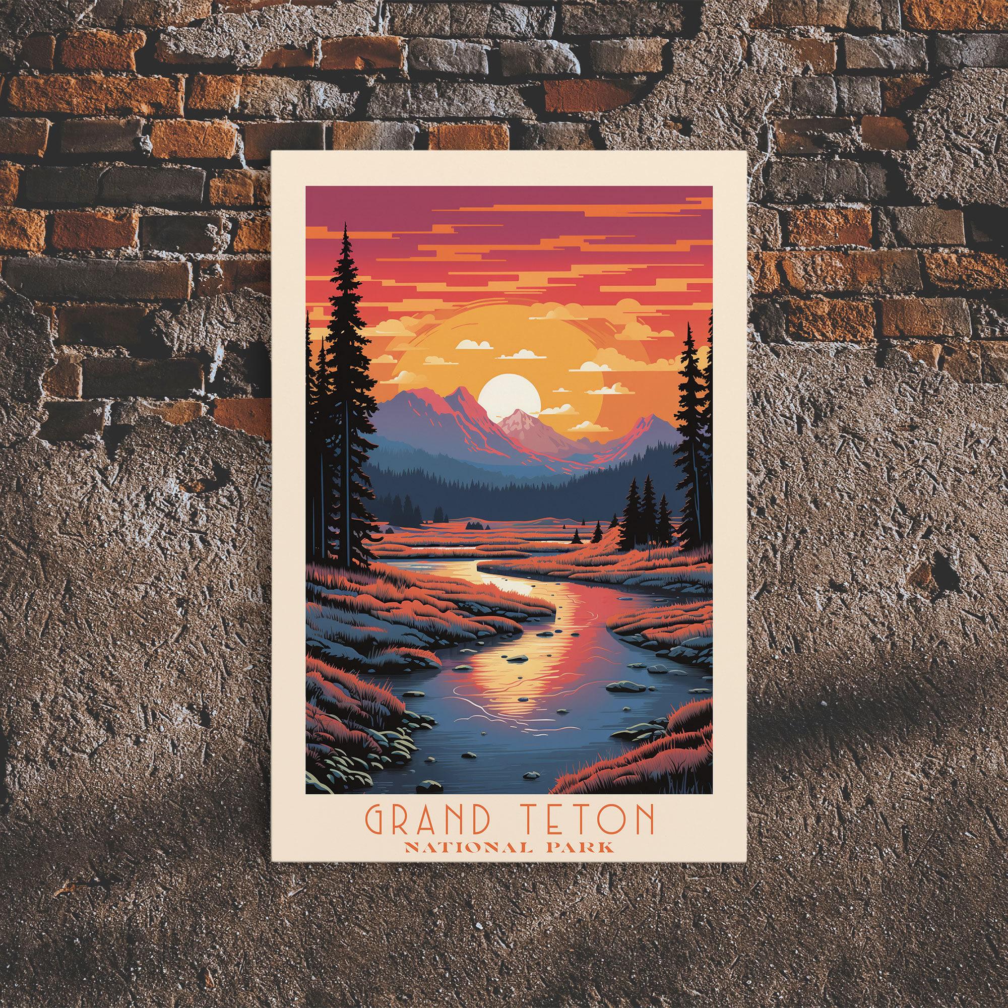 Grand Teton National Park Travel Poster Art, Canvas Print Wall Art