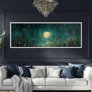 Moon & The Forest Wall Art, Vintage Dark Forest Landscape Nature Decor, Framed Canvas Print, Night Sky View, Dark Fantasy Art, Mystical Art