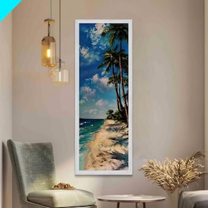 Canvas Beach Landscape Painting, Framed Canvas Art Print, Vertical Beach Art, Gallery Wall Painting, Modern Coastal Decor