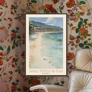 Sandals Montego Bay Beach, Jamaica Watercolor Print, Vacation Gift, Wall Art, Vacation Wall Art, Vacatation, Beach Decor, Beach Art