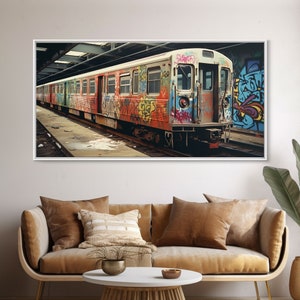 Graffiti Art On A Subway Train, Framed Canvas Print, Urban Decay, NYC 1970s, Graffiti Wall Art, Street Art, Pop Art Print, Industrial Art