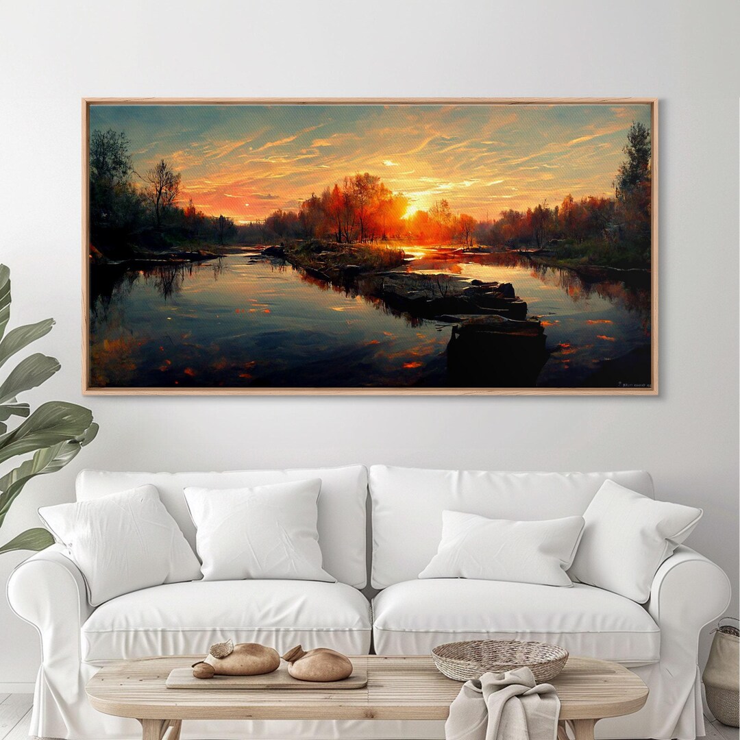 Lake Sunset Oil Painting on Canvas, Canvas Print, Ready to Hang Gallery ...