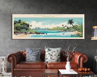Virgin Islands National Park Panoramic St. John Travel Art, National Park Print, Minimalist Travel Art, Midcentury Modern Style Art