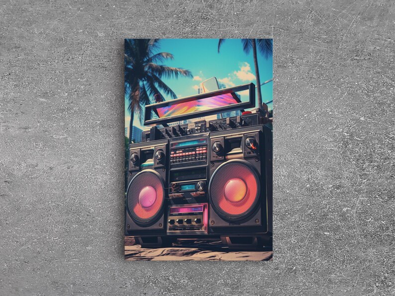 Vintage Boombox Canvas Print, 80s Vaporwave Aesthetic Wall Art, Boombox Print, cd boombox art, Music Studio Art, Studio Decor image 17