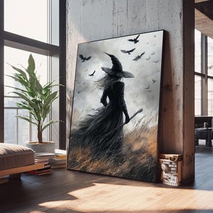 Witch Painting Print, Spooky Season Witchy Wall Art, Framed Canvas Print, Gothic Home Decor, Goth Decor, Witch Wall Art, Halloween Decor