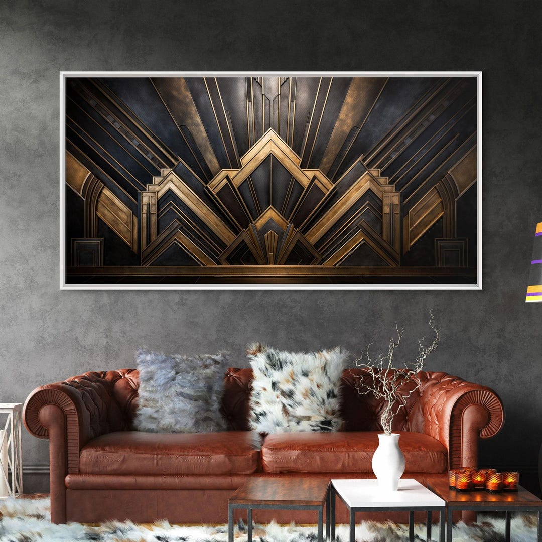 Black and Gold Art Deco Wall Art, Framed Canvas Print, 1920s Art