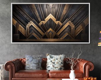 Black and Gold Art Deco Wall Art, Framed Canvas Print, 1920s Art Deco Print, Stylish Art Deco Canvas Poster, Framed or Unframed