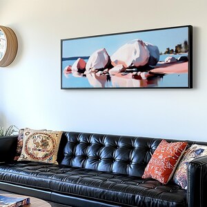 Large Rocks, Water Reflection, Serene Nature, Canvas Print, Minimalist Wall Art, Earthy Home Decor, Neutral Landscape, Modern Aesthetic