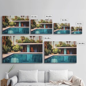 The Pool House, Mid Century Modern Decor, Framed Wall Art, Architectural Print, Retro Art, Swimming Pool Art, Framed Painting image 8