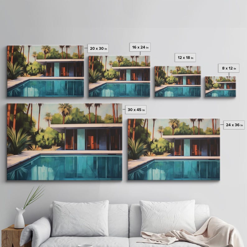 The Pool House, Mid Century Modern Decor, Framed Wall Art, Architectural Print, Retro Art, Swimming Pool Art, Framed Painting image 8