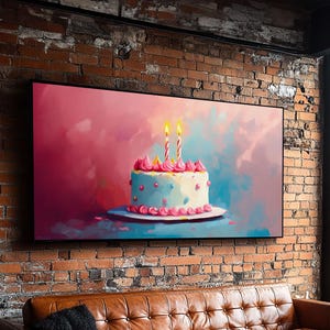 Birthday Cake Wall Art Canvas Print, Preppy Home Decor, Dining Room Wall Art, Kitchen Wall Art, Kitchen Food Painting