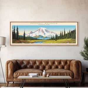 Mount Rainier National Park Panoramic Washington Travel Art, National Park Print, Minimalist Travel Art, Midcentury Modern Landscape