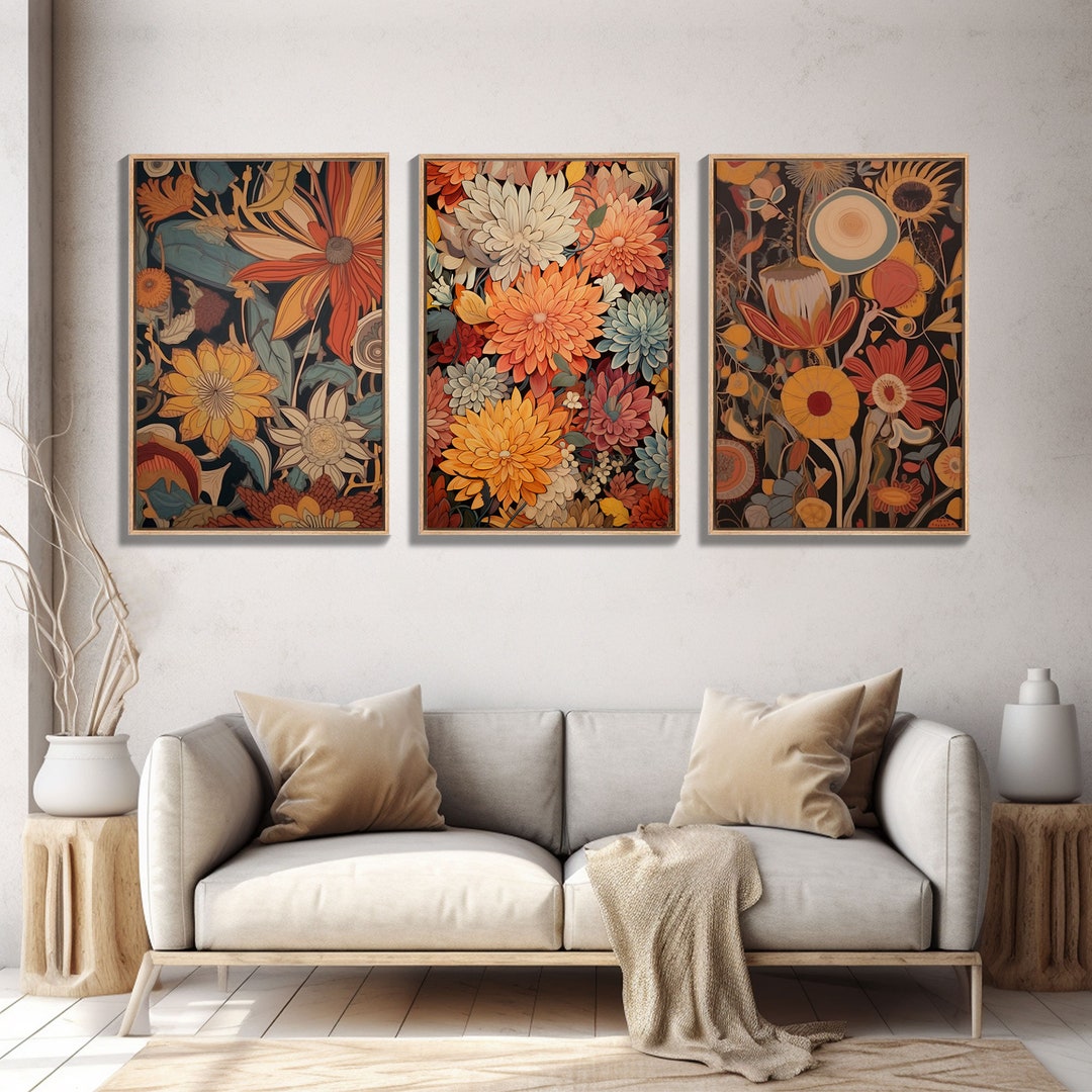 Boho Style Wall Art, Framed Canvas Print 3 Piece Set, Boho Chic, Gifts