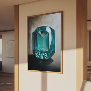 Watercolor Painting Print of an Emerald, Genstones Painting, Gemstone Painting, Emerald Wall Art, Emerald Green Home Decor, Kitsch Art immagine 13