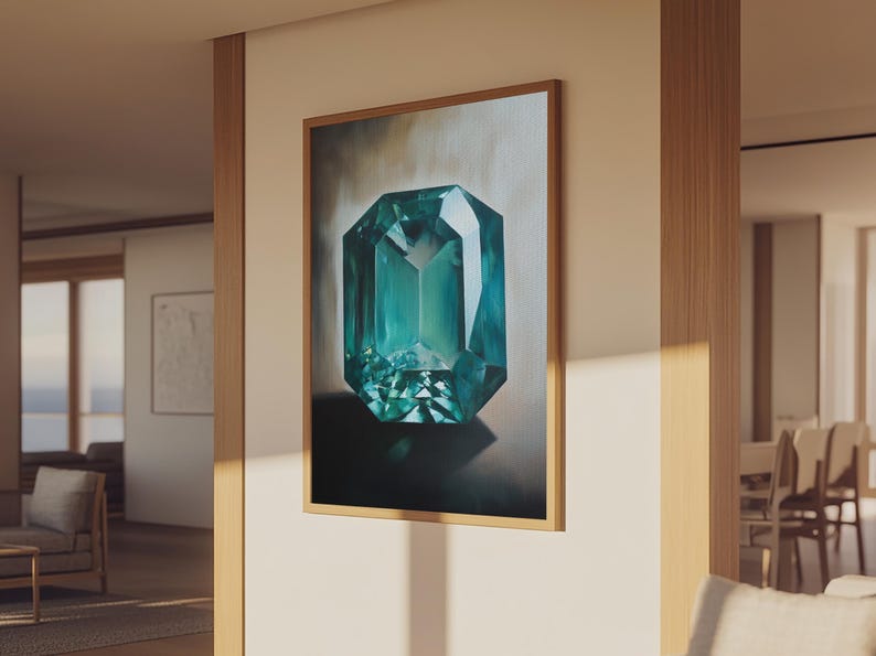 Watercolor Painting Print of an Emerald, Genstones Painting, Gemstone Painting, Emerald Wall Art, Emerald Green Home Decor, Kitsch Art immagine 13