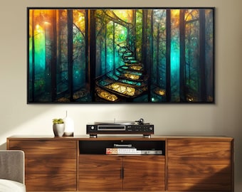 Fantasy wall art, canvas print, magical forest, fantasy landscape art, ready to hang wall art, bioluminescent glowing fantasy wall decor