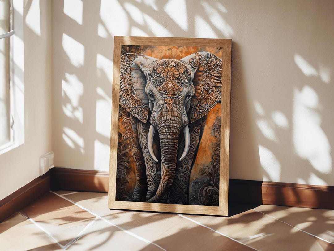 Indian Elephant Art Framed Canvas Print Kerala Mural Painting, Sacred ...