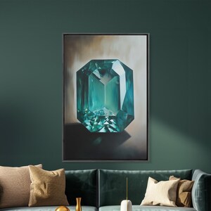 Watercolor Painting Print of an Emerald, Genstones Painting, Gemstone Painting, Emerald Wall Art, Emerald Green Home Decor, Kitsch Art immagine 2