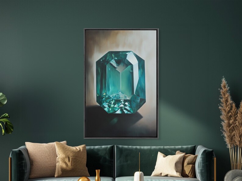 Watercolor Painting Print of an Emerald, Genstones Painting, Gemstone Painting, Emerald Wall Art, Emerald Green Home Decor, Kitsch Art immagine 2