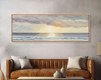 Panoramic Ocean Beach canvas prints Sea landscape Nautical photo Coastal canvas print Sea wave canvas Extra large wall art  Ready to hang