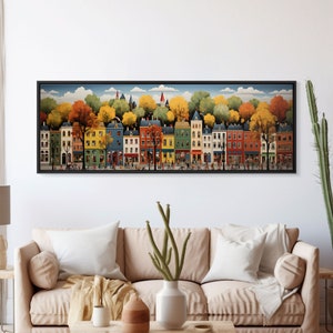 Boston Row Houses - Framed Canvas Print - Colorful Wall Art - Panoramic Print - Boston In The 1800s