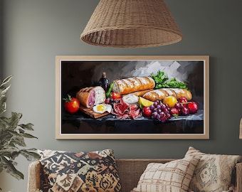 Kitchen Wall Art, Painting of a Charcuterie Board, Kitchen Decor, Modern Art, Food Still Life, Food Oil Painting, Kitchen Painting