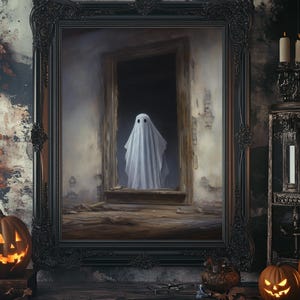 The Ghost In The Mirror, Framed Canvas or Canvas Print, Gothic Victorian Halloween Painting, Cool Halloween Decor, Dark Academia image 3