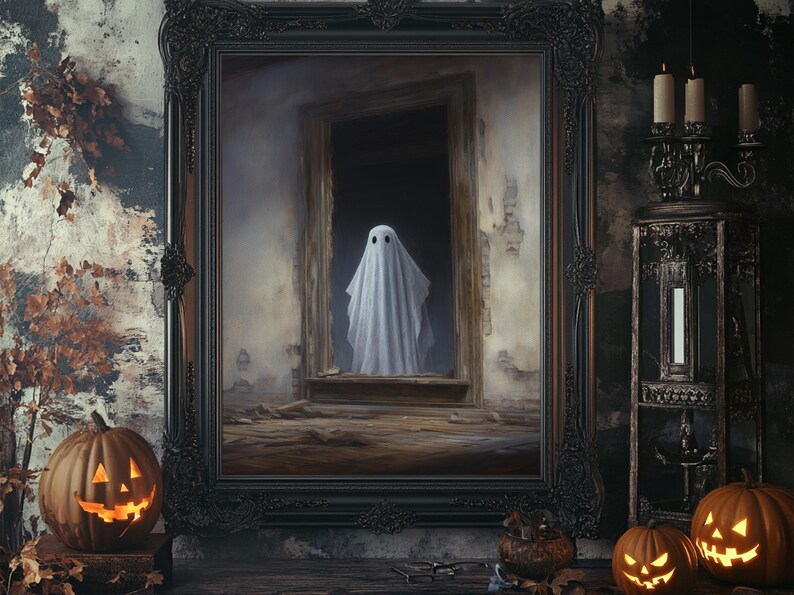 The Ghost In The Mirror, Framed Canvas or Canvas Print, Gothic Victorian Halloween Painting, Cool Halloween Decor, Dark Academia image 3